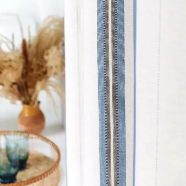 Maison Jean-Vier Rideau en lin et coton à rayures bleu