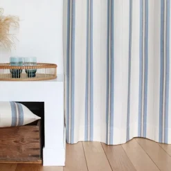Maison Jean-Vier Rideau en lin et coton à rayures bleu