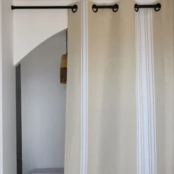 Maison Jean-Vier Rideau en lin et coton à rayures beige