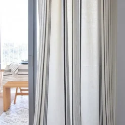 Maison Jean-Vier Rideau en lin et coton à rayures écru et noir