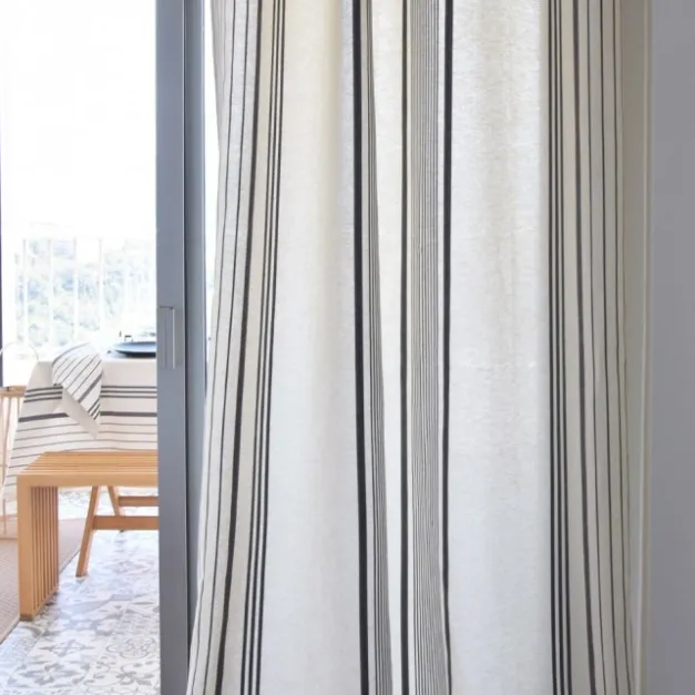 Maison Jean-Vier Rideau en lin et coton à rayures écru et noir