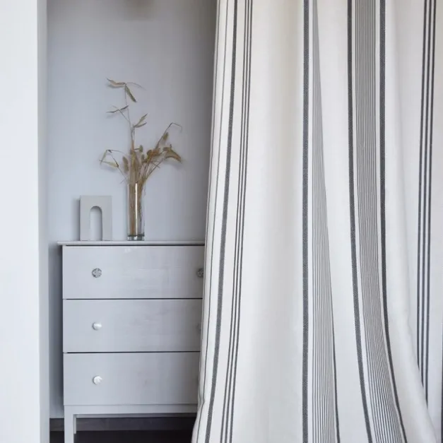 Maison Jean-Vier Rideau en lin et coton à rayures écru et noir