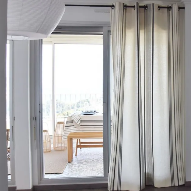 Maison Jean-Vier Rideau en lin et coton à rayures écru et noir