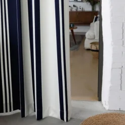 Maison Jean-Vier Rideau en satin de coton rayures bleu foncé