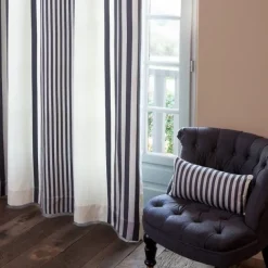Maison Jean-Vier Rideau gris rayé en satin de coton