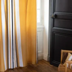Maison Jean-Vier Rideau jaune en coton à rayures tissage chevrons