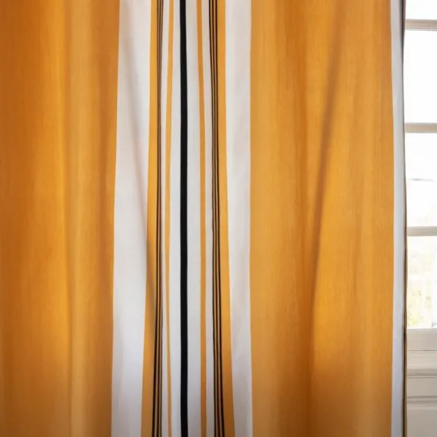 Maison Jean-Vier Rideau jaune en coton à rayures tissage chevrons