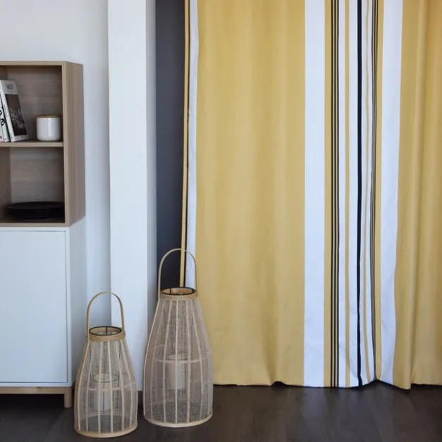 Maison Jean-Vier Rideau jaune en coton à rayures tissage chevrons