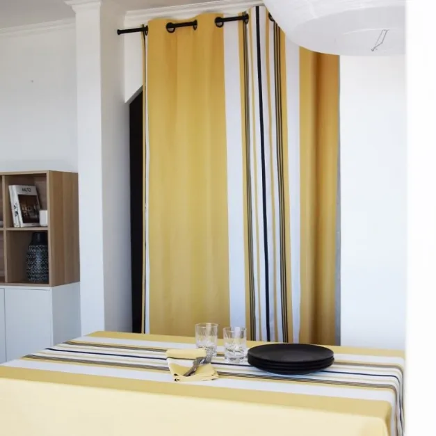 Maison Jean-Vier Rideau jaune en coton à rayures tissage chevrons