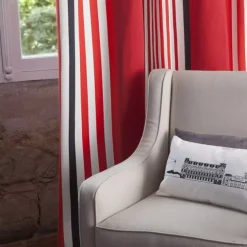 Maison Jean-Vier Rideau rouge et noir à rayures en coton