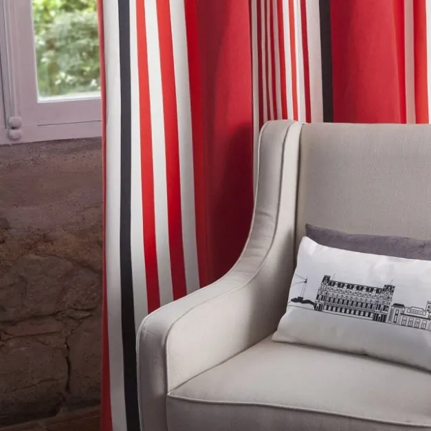 Maison Jean-Vier Rideau rouge et noir à rayures en coton